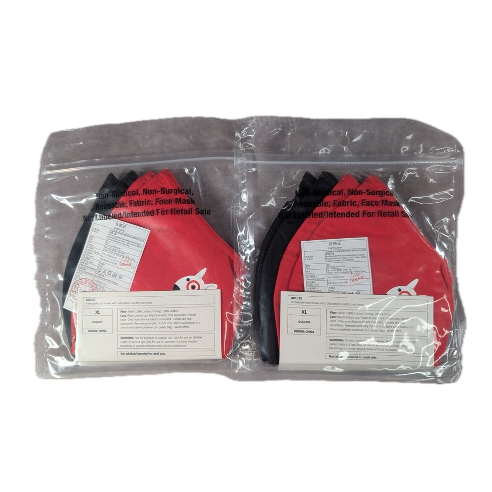 Lot Of 8 Official Target Employee Face Mask Bullseye 2 Packs Of 4 XL 100% Cotton